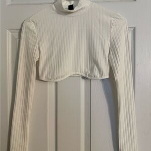 SHEIN Cream Ribbed Long Sleeve Crop Top